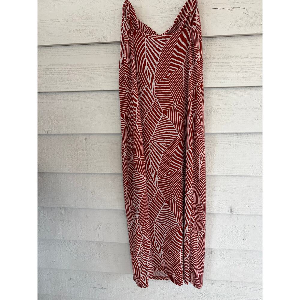 Windsor Red White Geometric Print Midi Dress Size M Spaghetti Strap Slip Dress - Picture 2 of 7